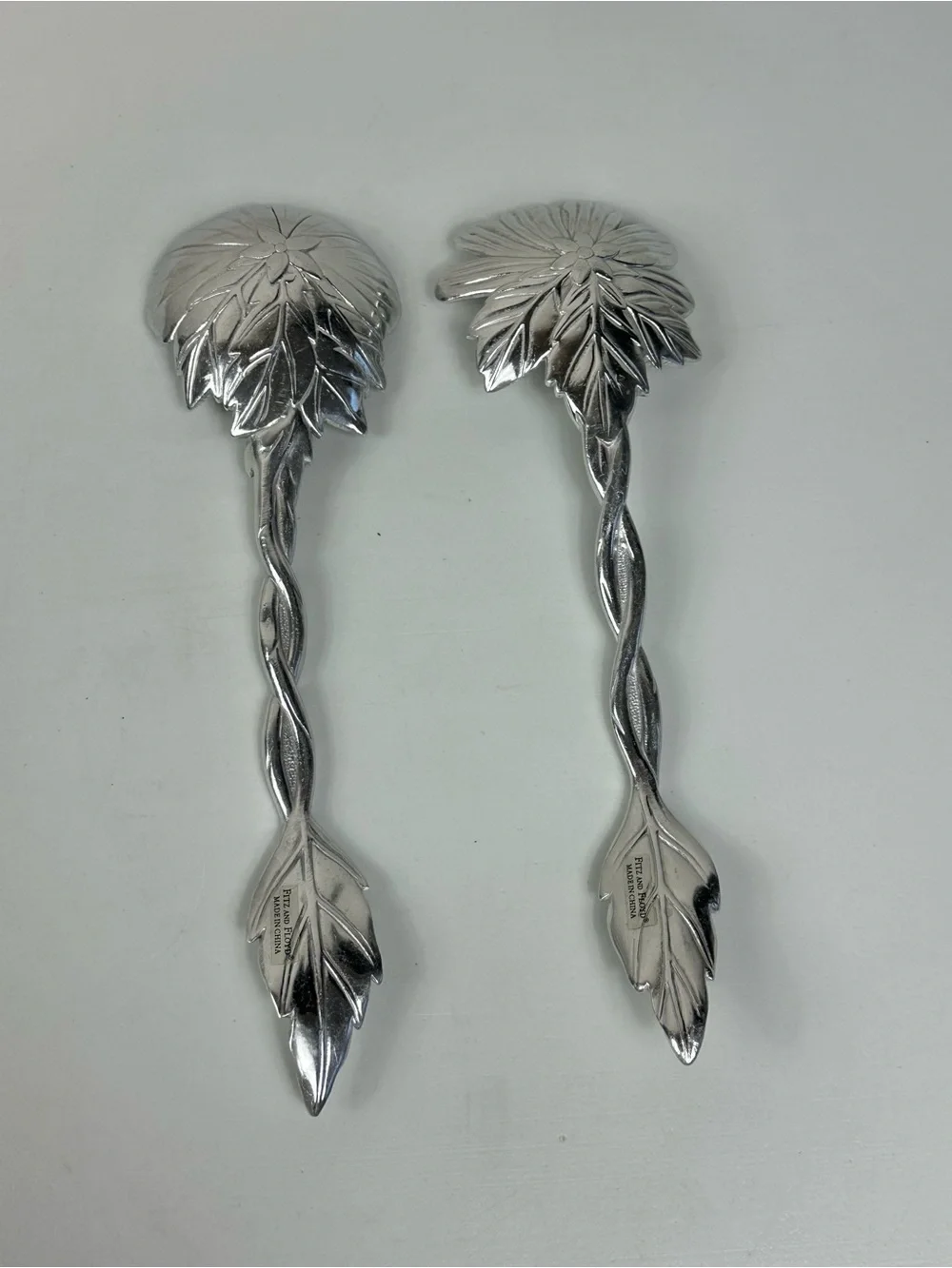 Fitz and Floyd Botanical Floral Classic Silver Plate Serving Utensil Spoon Set